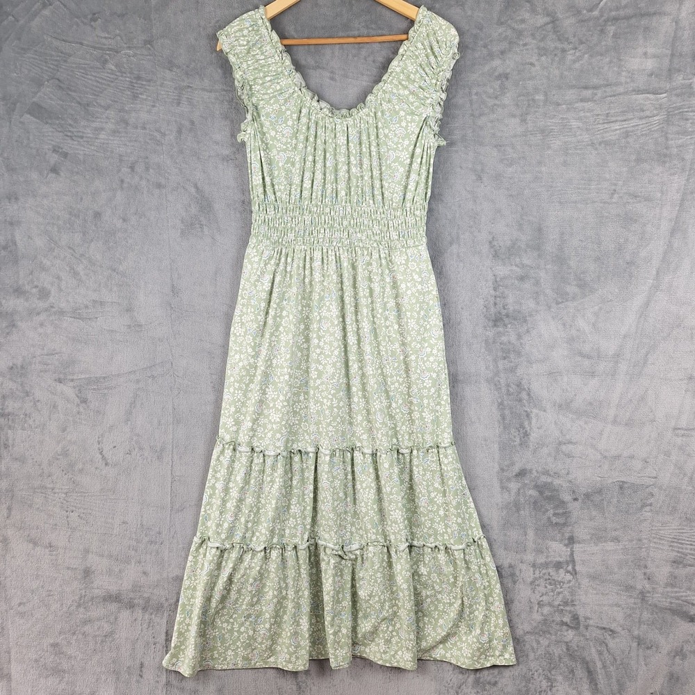 Lucky Brand Dress Small Boho Cottagecore Prairie Floral Tiered Midi Pockets